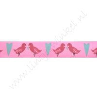 Satijnlint harten 16mm - Lovebirds Pink