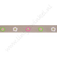 Lint bloemen 10mm - Taupe Pink Wit Lime