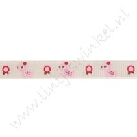 Lint met print 10mm - Hertje Bloem Beige Roze