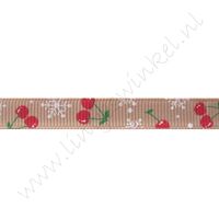 Ripsband Aufdruck 10mm - Kirsche Beige