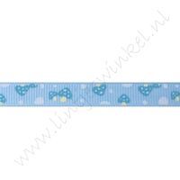 Lint met print 10mm - Paddenstoel Blauw