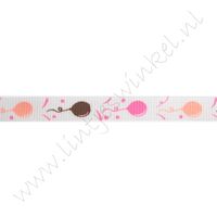 Lint met print 10mm - Ballon Roze Bruin