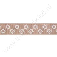 Lint bloemen 16mm - Bloemmotief Beige Wit