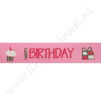 Lint tekst 16mm - Happy Birthday Roze