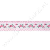 Ripsband Blumen 16mm - Rosen Spitzenkante Weiß Rosa