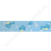 Lint met print 16mm - Paddenstoel Blauw