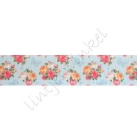 Ripsband Blumen 22mm - Rosen Schmetterling Hell Blau