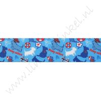Lint met print 22mm - Honden Blauw Rood Wit
