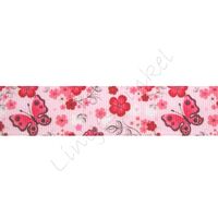 Lint met print 22mm - Vlinders Roze