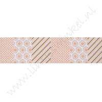 Lint met print 22mm - Bloemen Strepen Beige