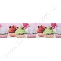 Lint met print 22mm - Cupcakes Roze Foto
