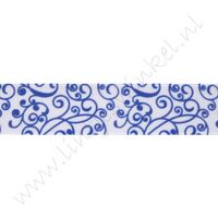 Lint met print 22mm - Porcelein Wit Blauw