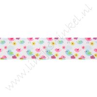 Ripsband Aufdruck 22mm - Mini Vögel Pink Blau