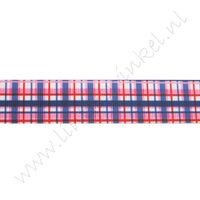 Lint met print 22mm - Ruit Rood Roze Marine