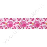 Lint met print 22mm - Vogels Pink