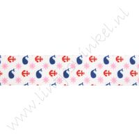 Lint met print 22mm - Walvis Anker Rood Roze Marine