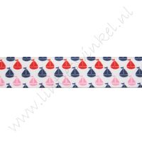 Lint met print 22mm - Zeilboot Rood Roze Marine