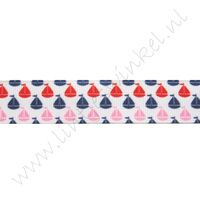 Lint met print 22mm - Zeilboot Rood Roze Marine