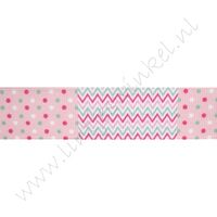 Ripsband Aufdruck 25mm - Punkte Zickzack Rosa Pink Minzgrün