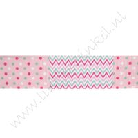 Lint met print 25mm - Stippen en ZigZag Roze Pink Mint