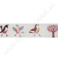 Lint met print 25mm - Vogels Beige