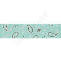 Lint met print 25mm - Ethnic Turquoise