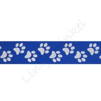 Lint met print 25mm - Pootafdruk Blauw Wit