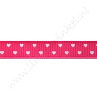 Ripsband Herzen 10mm - Mini Fuchsia Weiß