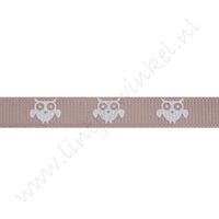 Lint met print 10mm - Uiltje (Taupe)