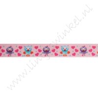 Lint met print 10mm - Vogeltje Roze