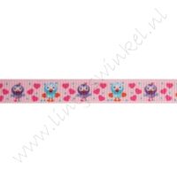 Ripsband Aufdruck 10mm -  Vogel Rosa