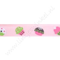 Ripsband Aufdruck 16mm - Cupcakes Rosa