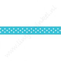 Satinband Punkte 10mm - Aqua Weiß