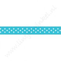 Satinband Punkte 10mm - Aqua Weiß