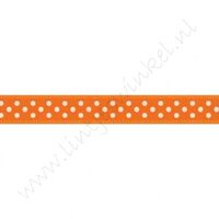Satijnlint Stip 10mm - Oranje Wit