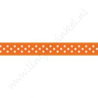 Satijnlint Stip 10mm - Oranje Wit