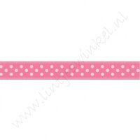 Satijnlint Stip 10mm - Pink Wit