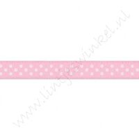 Satijnlint Stip 10mm - Licht Roze Wit