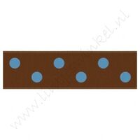 Satijnlint Stip 22mm - Bruin Licht Blauw