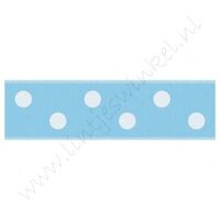 Satijnlint Stip 22mm - Licht Blauw Wit