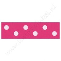 Satijnlint Stip EZ 22 mm - Shocking Pink Wit