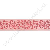Satijnlint met print 22mm - Porselein Roze Pink