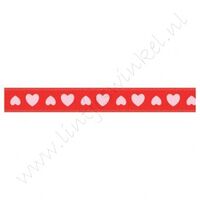 Satijnlint harten 10mm - Rood Wit