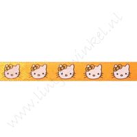 Satijnlint Cartoon 10mm - Hello Kitty Oranje