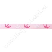 Baby satijnlint 6mm - Kroontje Roze Pink