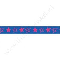 Satijnlint sterren 10mm - Blauw Pink