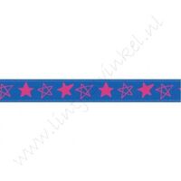 Satijnlint sterren 10mm - Blauw Pink