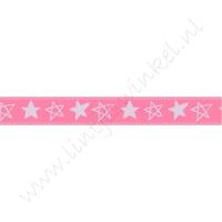 Satijnlint sterren 10mm - Pink Wit