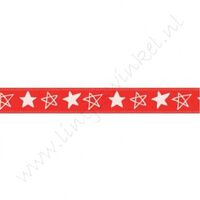 Satijnlint sterren 10mm - Rood Wit