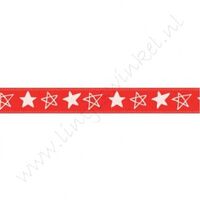 Satijnlint sterren 10mm - Rood Wit